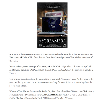 #SCREAMERS TO DEBUT EVERYWHERE APRIL 17TH